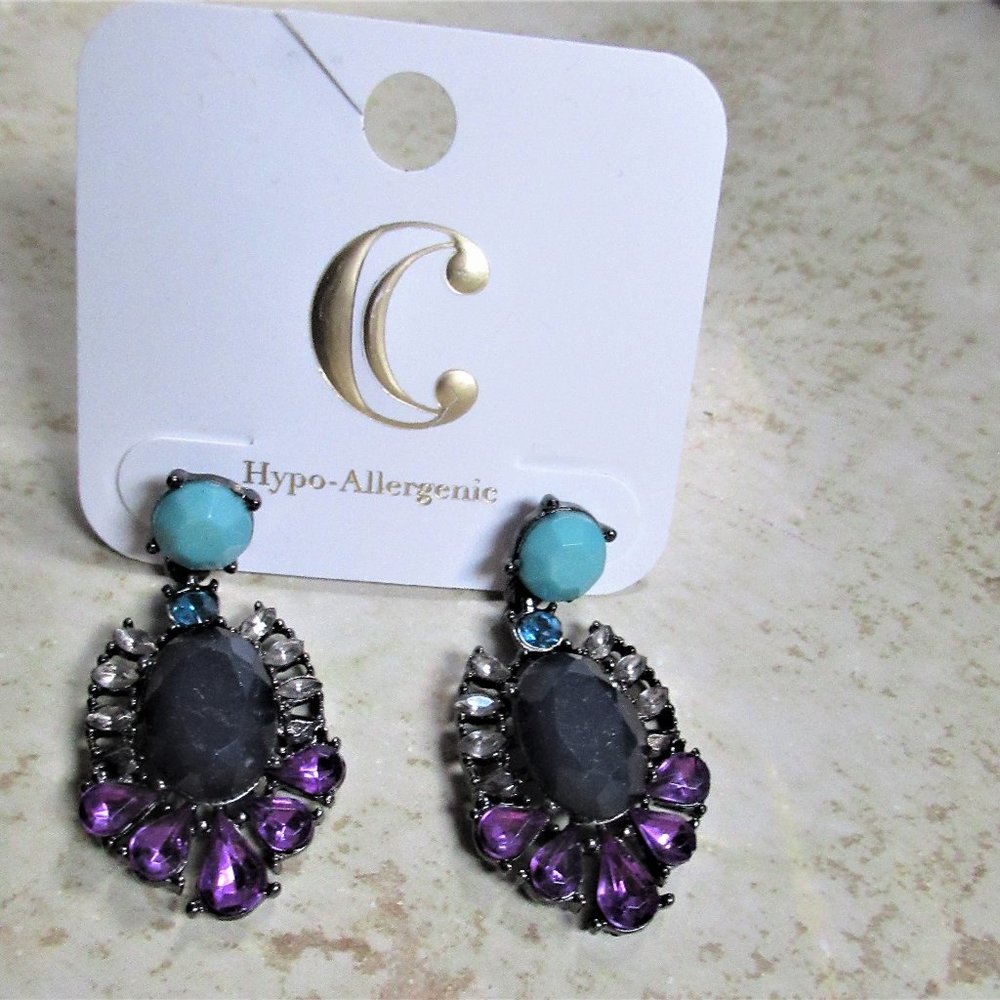 NEW turquoise purple bling hanging dangle earrings NWT